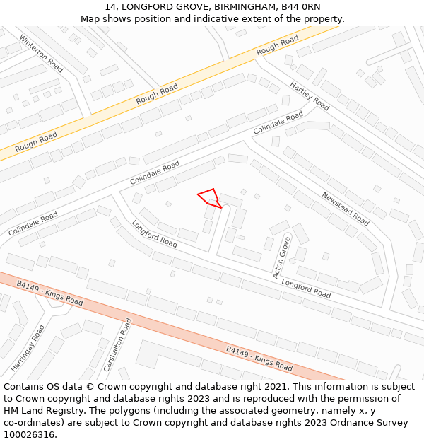 14, LONGFORD GROVE, BIRMINGHAM, B44 0RN: Location map and indicative extent of plot