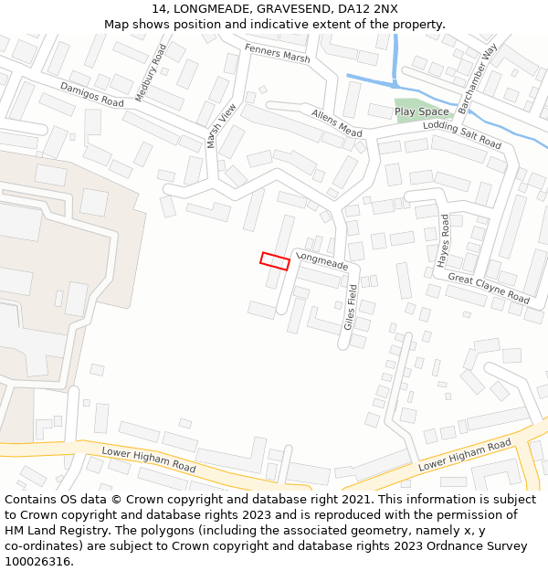 14, LONGMEADE, GRAVESEND, DA12 2NX: Location map and indicative extent of plot