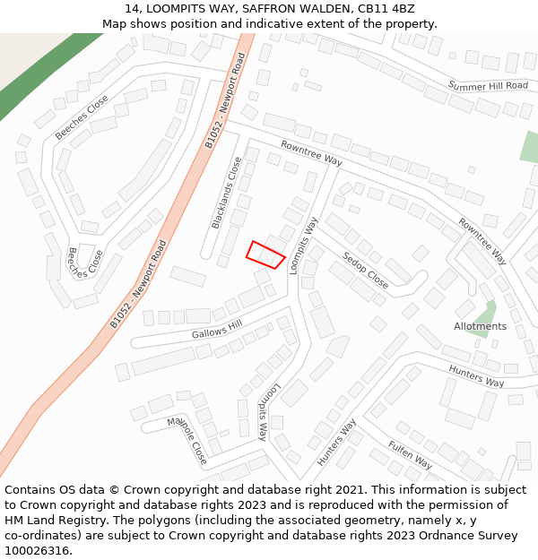 14, LOOMPITS WAY, SAFFRON WALDEN, CB11 4BZ: Location map and indicative extent of plot