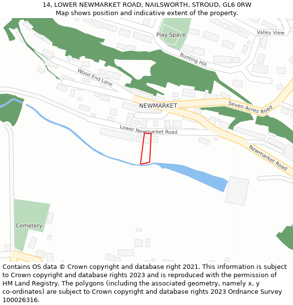 14, LOWER NEWMARKET ROAD, NAILSWORTH, STROUD, GL6 0RW: Location map and indicative extent of plot