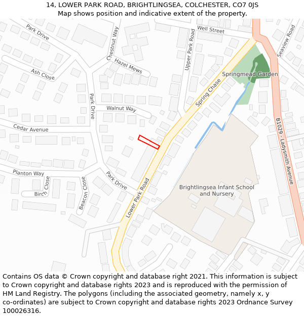 14, LOWER PARK ROAD, BRIGHTLINGSEA, COLCHESTER, CO7 0JS: Location map and indicative extent of plot