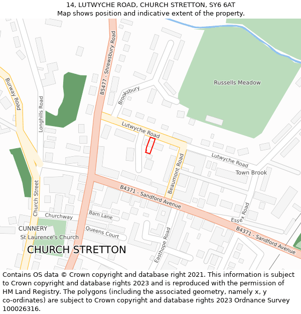 14, LUTWYCHE ROAD, CHURCH STRETTON, SY6 6AT: Location map and indicative extent of plot