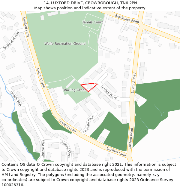 14, LUXFORD DRIVE, CROWBOROUGH, TN6 2PN: Location map and indicative extent of plot