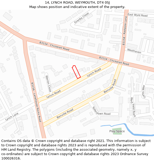 14, LYNCH ROAD, WEYMOUTH, DT4 0SJ: Location map and indicative extent of plot