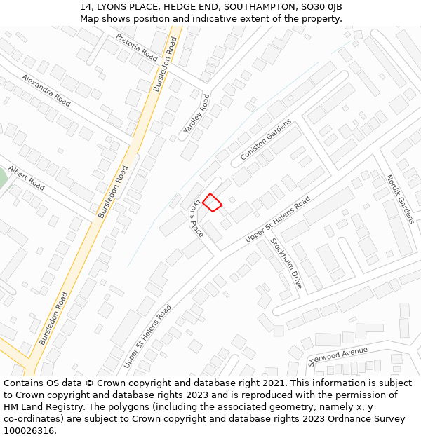 14, LYONS PLACE, HEDGE END, SOUTHAMPTON, SO30 0JB: Location map and indicative extent of plot