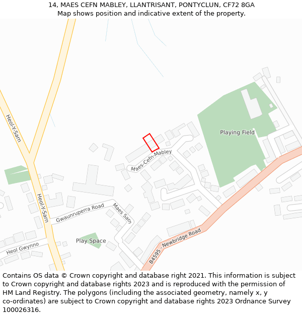 14, MAES CEFN MABLEY, LLANTRISANT, PONTYCLUN, CF72 8GA: Location map and indicative extent of plot