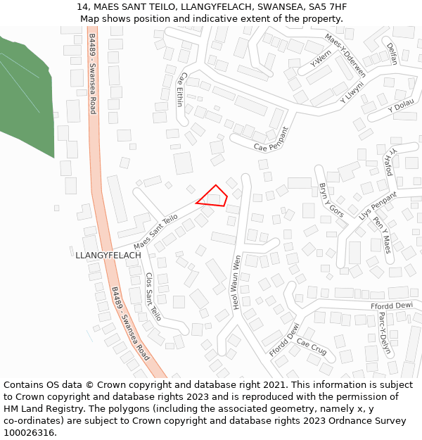 14, MAES SANT TEILO, LLANGYFELACH, SWANSEA, SA5 7HF: Location map and indicative extent of plot