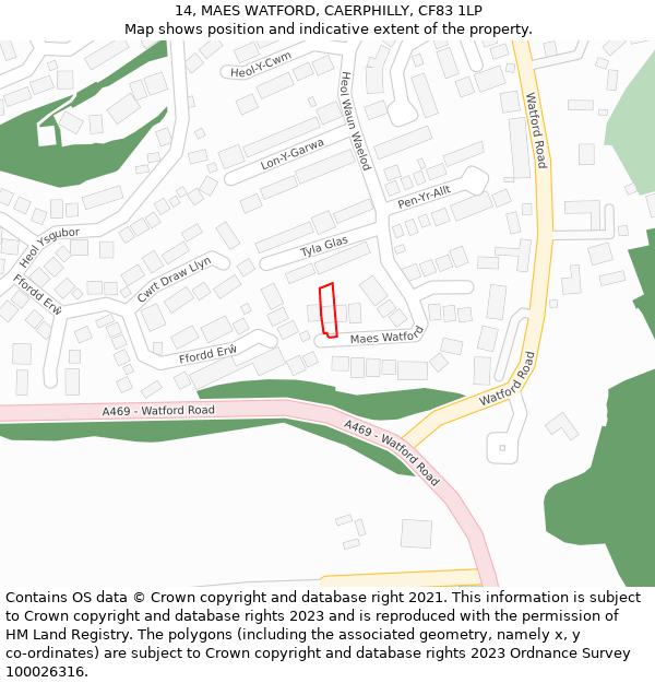 14, MAES WATFORD, CAERPHILLY, CF83 1LP: Location map and indicative extent of plot