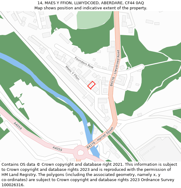 14, MAES Y FFION, LLWYDCOED, ABERDARE, CF44 0AQ: Location map and indicative extent of plot