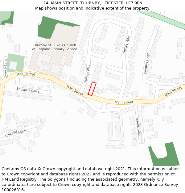 14, MAIN STREET, THURNBY, LEICESTER, LE7 9PN: Location map and indicative extent of plot