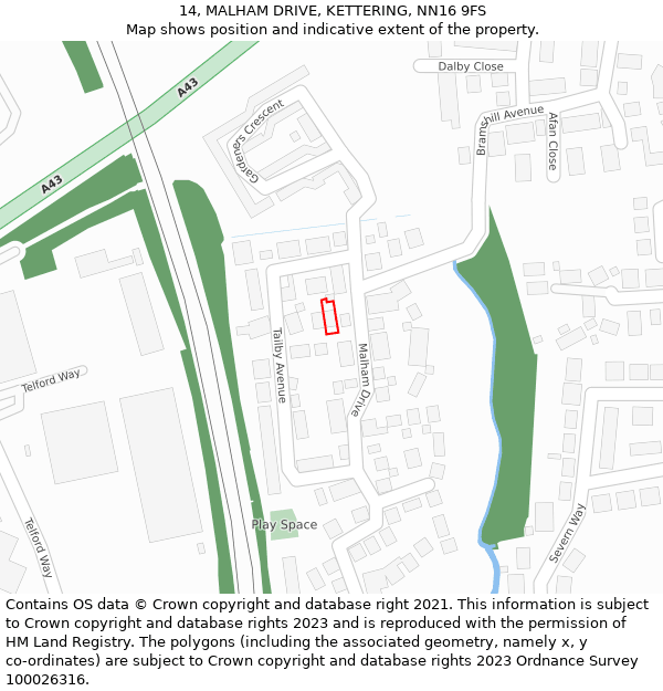 14, MALHAM DRIVE, KETTERING, NN16 9FS: Location map and indicative extent of plot