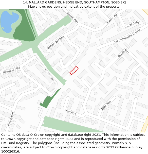 14, MALLARD GARDENS, HEDGE END, SOUTHAMPTON, SO30 2XJ: Location map and indicative extent of plot