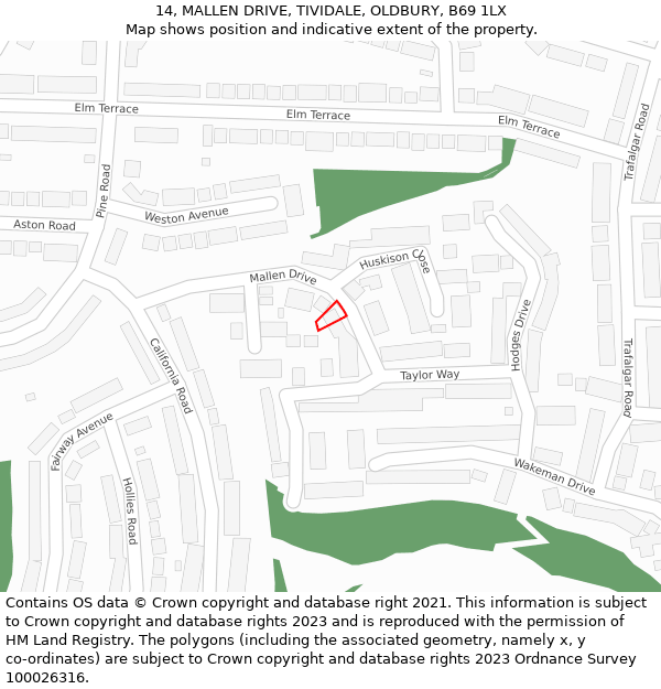 14, MALLEN DRIVE, TIVIDALE, OLDBURY, B69 1LX: Location map and indicative extent of plot