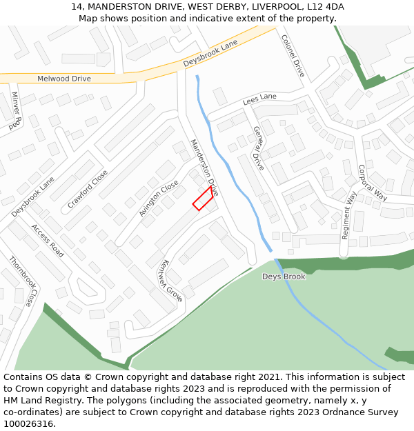 14, MANDERSTON DRIVE, WEST DERBY, LIVERPOOL, L12 4DA: Location map and indicative extent of plot