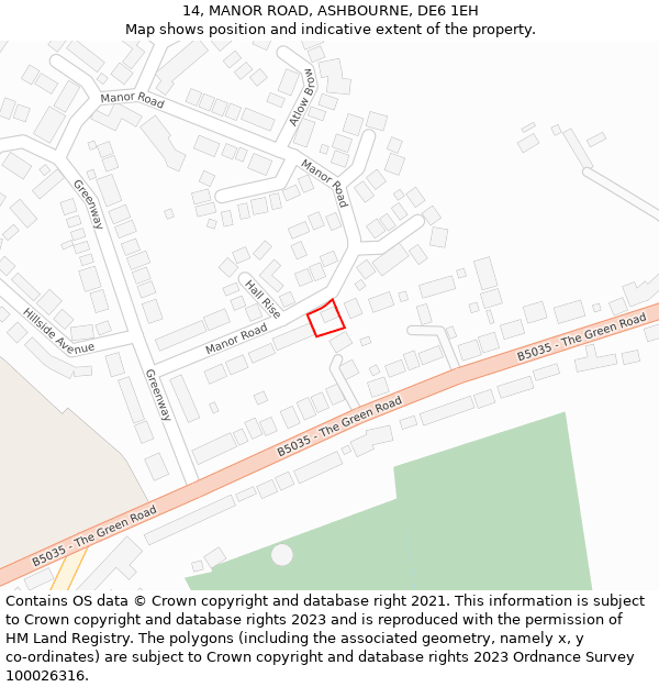 14, MANOR ROAD, ASHBOURNE, DE6 1EH: Location map and indicative extent of plot