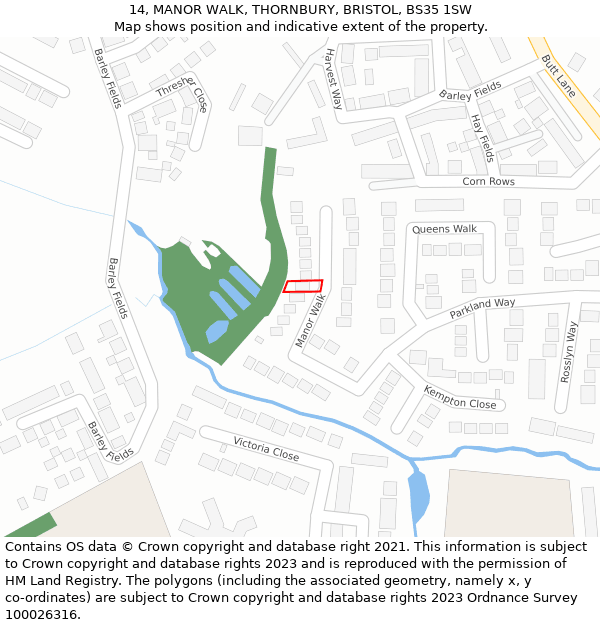 14, MANOR WALK, THORNBURY, BRISTOL, BS35 1SW: Location map and indicative extent of plot