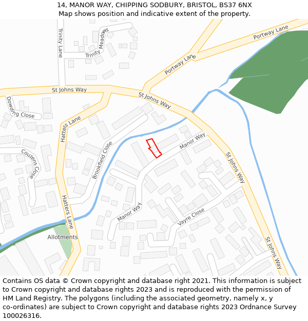 14, MANOR WAY, CHIPPING SODBURY, BRISTOL, BS37 6NX: Location map and indicative extent of plot