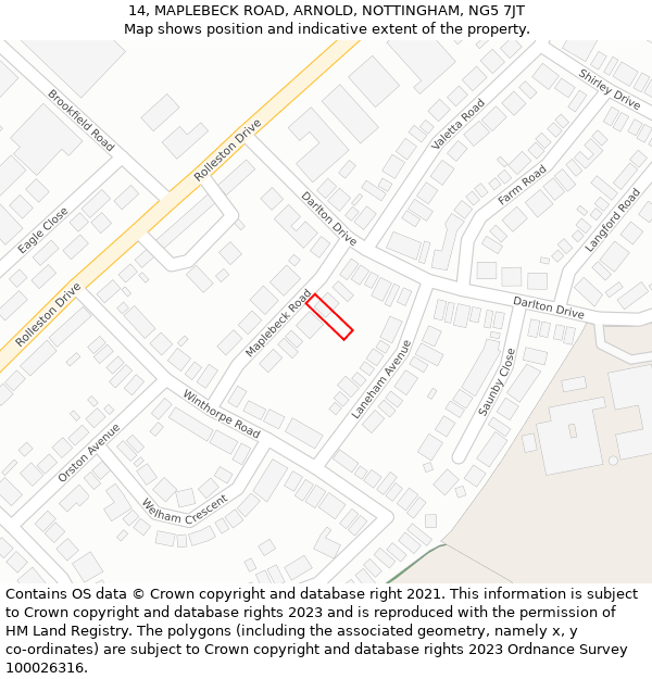 14, MAPLEBECK ROAD, ARNOLD, NOTTINGHAM, NG5 7JT: Location map and indicative extent of plot