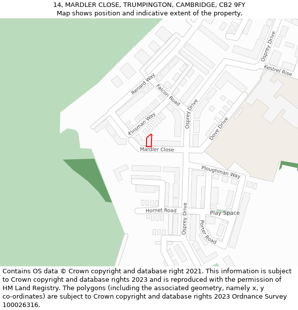 14, MARDLER CLOSE, TRUMPINGTON, CAMBRIDGE, CB2 9FY: Location map and indicative extent of plot