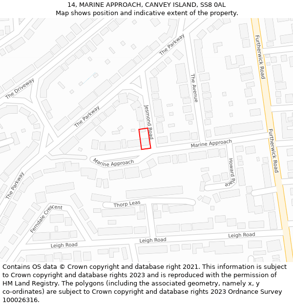 14, MARINE APPROACH, CANVEY ISLAND, SS8 0AL: Location map and indicative extent of plot