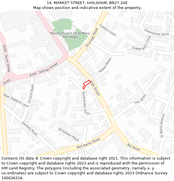 14, MARKET STREET, HAILSHAM, BN27 2AE: Location map and indicative extent of plot