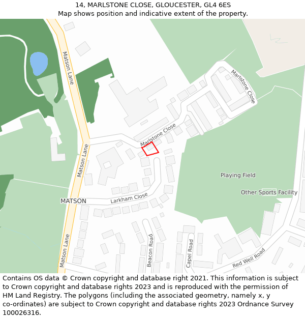 14, MARLSTONE CLOSE, GLOUCESTER, GL4 6ES: Location map and indicative extent of plot