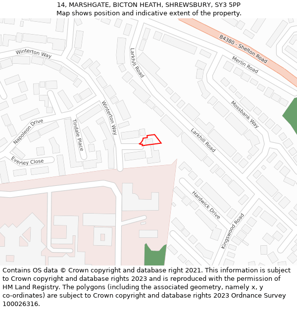14, MARSHGATE, BICTON HEATH, SHREWSBURY, SY3 5PP: Location map and indicative extent of plot
