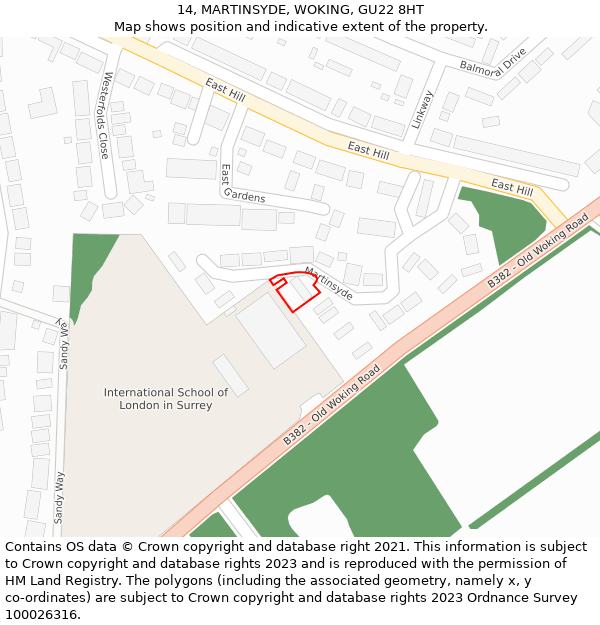 14, MARTINSYDE, WOKING, GU22 8HT: Location map and indicative extent of plot