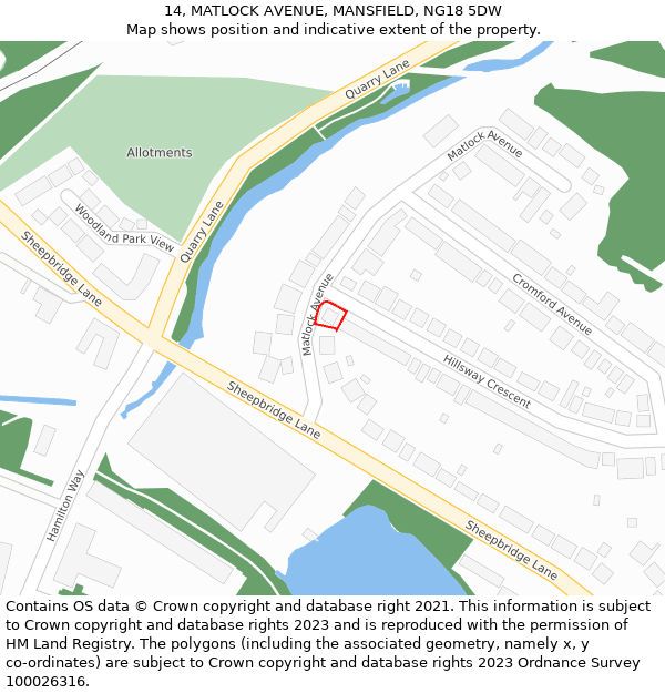 14, MATLOCK AVENUE, MANSFIELD, NG18 5DW: Location map and indicative extent of plot