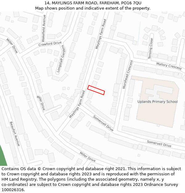 14, MAYLINGS FARM ROAD, FAREHAM, PO16 7QU: Location map and indicative extent of plot