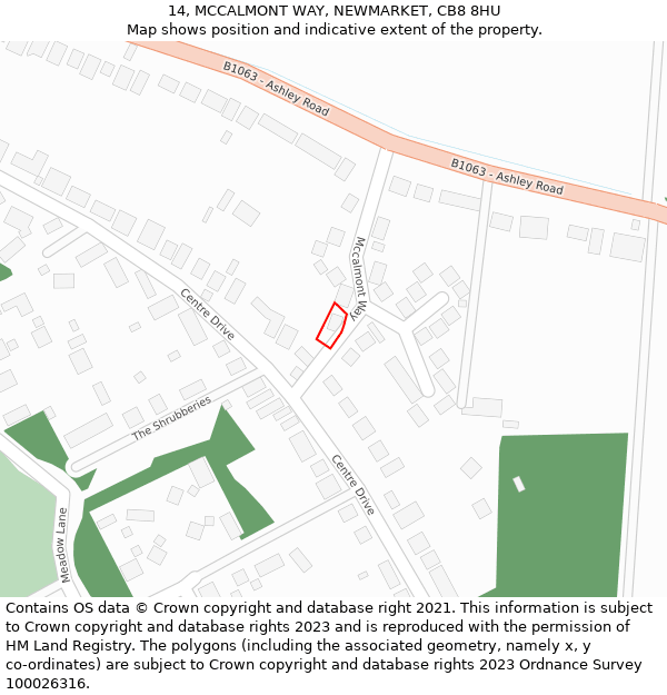 14, MCCALMONT WAY, NEWMARKET, CB8 8HU: Location map and indicative extent of plot