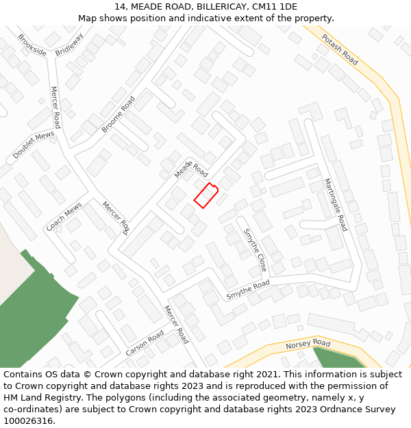 14, MEADE ROAD, BILLERICAY, CM11 1DE: Location map and indicative extent of plot