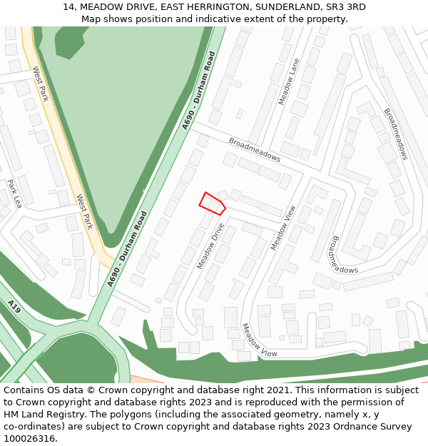 14, MEADOW DRIVE, EAST HERRINGTON, SUNDERLAND, SR3 3RD: Location map and indicative extent of plot