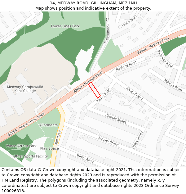 14, MEDWAY ROAD, GILLINGHAM, ME7 1NH: Location map and indicative extent of plot