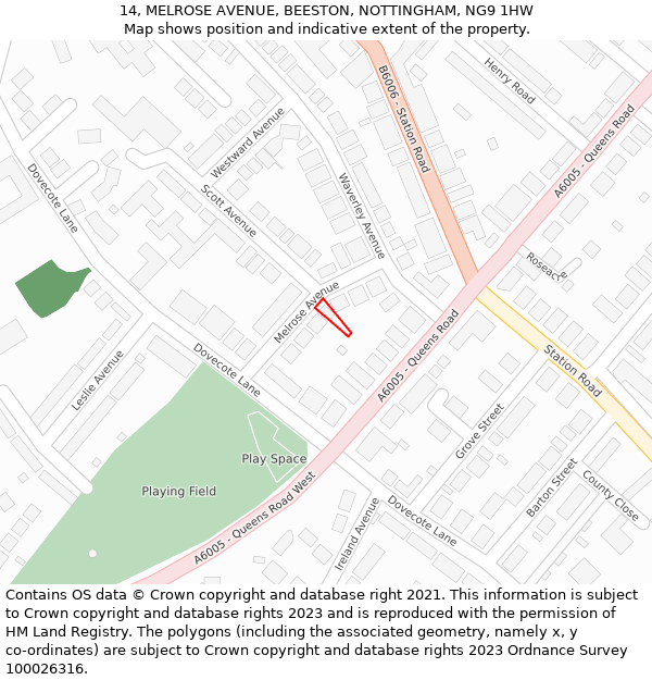 14, MELROSE AVENUE, BEESTON, NOTTINGHAM, NG9 1HW: Location map and indicative extent of plot