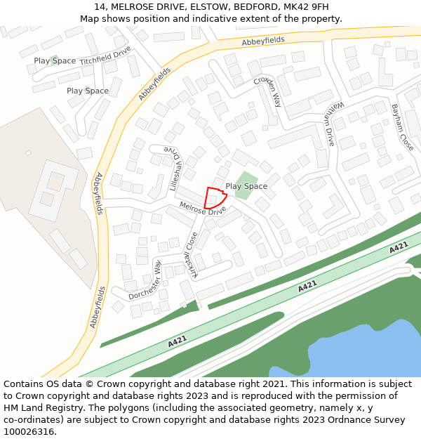 14, MELROSE DRIVE, ELSTOW, BEDFORD, MK42 9FH: Location map and indicative extent of plot