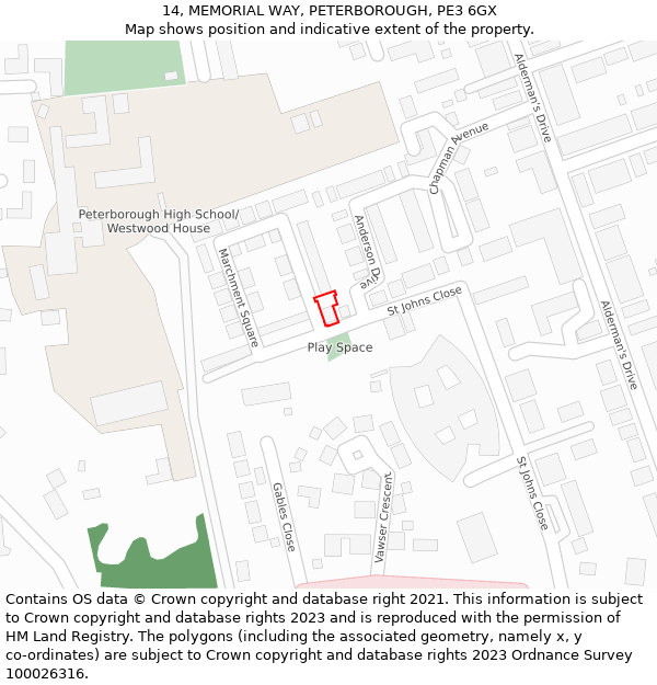 14, MEMORIAL WAY, PETERBOROUGH, PE3 6GX: Location map and indicative extent of plot