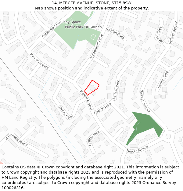 14, MERCER AVENUE, STONE, ST15 8SW: Location map and indicative extent of plot