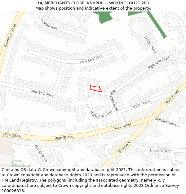 14, MERCHANTS CLOSE, KNAPHILL, WOKING, GU21 2PU: Location map and indicative extent of plot