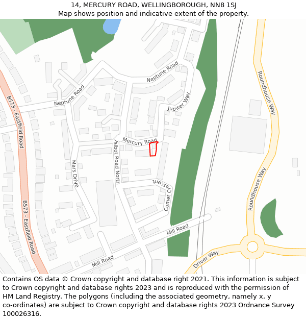 14, MERCURY ROAD, WELLINGBOROUGH, NN8 1SJ: Location map and indicative extent of plot