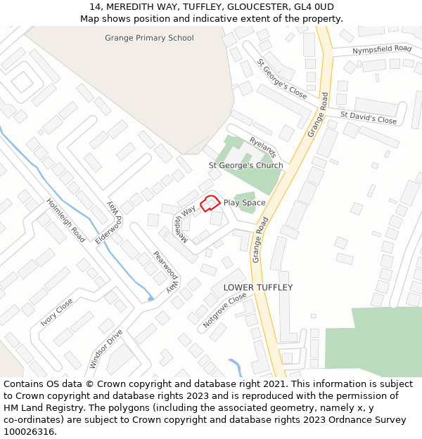 14, MEREDITH WAY, TUFFLEY, GLOUCESTER, GL4 0UD: Location map and indicative extent of plot