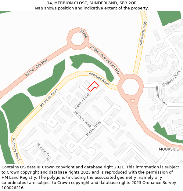 14, MERRION CLOSE, SUNDERLAND, SR3 2QP: Location map and indicative extent of plot