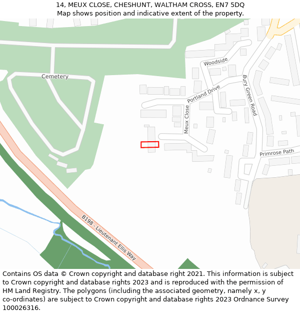 14, MEUX CLOSE, CHESHUNT, WALTHAM CROSS, EN7 5DQ: Location map and indicative extent of plot