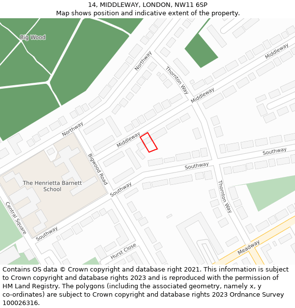 14, MIDDLEWAY, LONDON, NW11 6SP: Location map and indicative extent of plot