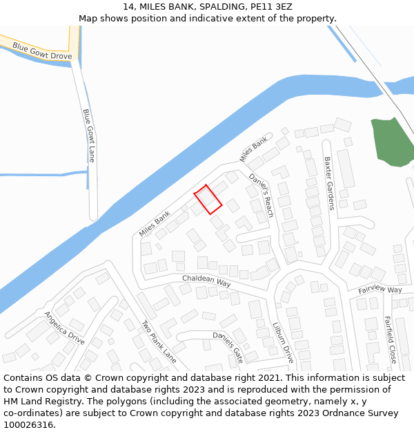 14, MILES BANK, SPALDING, PE11 3EZ: Location map and indicative extent of plot