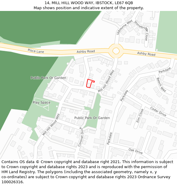 14, MILL HILL WOOD WAY, IBSTOCK, LE67 6QB: Location map and indicative extent of plot