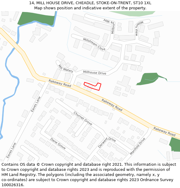 14, MILL HOUSE DRIVE, CHEADLE, STOKE-ON-TRENT, ST10 1XL: Location map and indicative extent of plot