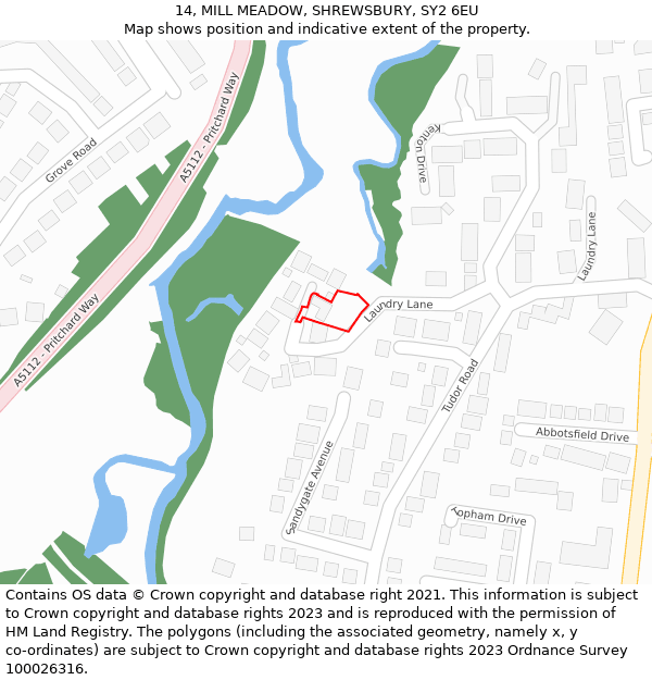 14, MILL MEADOW, SHREWSBURY, SY2 6EU: Location map and indicative extent of plot