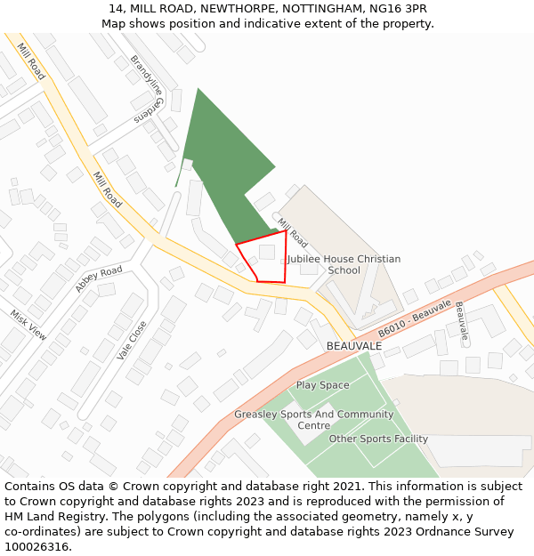 14, MILL ROAD, NEWTHORPE, NOTTINGHAM, NG16 3PR: Location map and indicative extent of plot