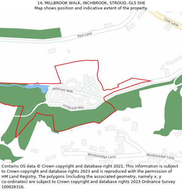 14, MILLBROOK WALK, INCHBROOK, STROUD, GL5 5HE: Location map and indicative extent of plot